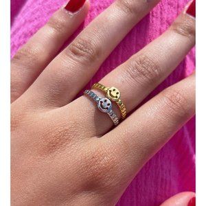 Sterling Silver Smiley Face Cuban Link Ring, Adjustable Cuban Link Ring